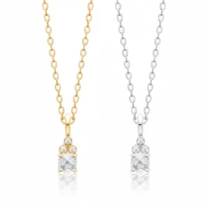 Collier en or et en argent avec oxyde de zirconium