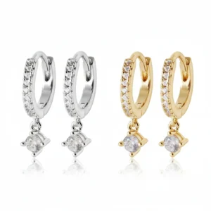 Boucles d'oreilles en argent et en or avec diamants