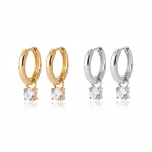 Boucles d'oreilles en argent et en or avec diamant