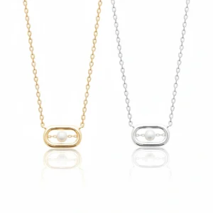 Collier en or et en argent avec perle